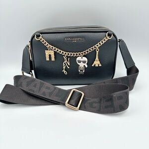 Karl Lagerfeld - Paris Crossbody Bag Black Gold Chain Charms Camera Bag NWT